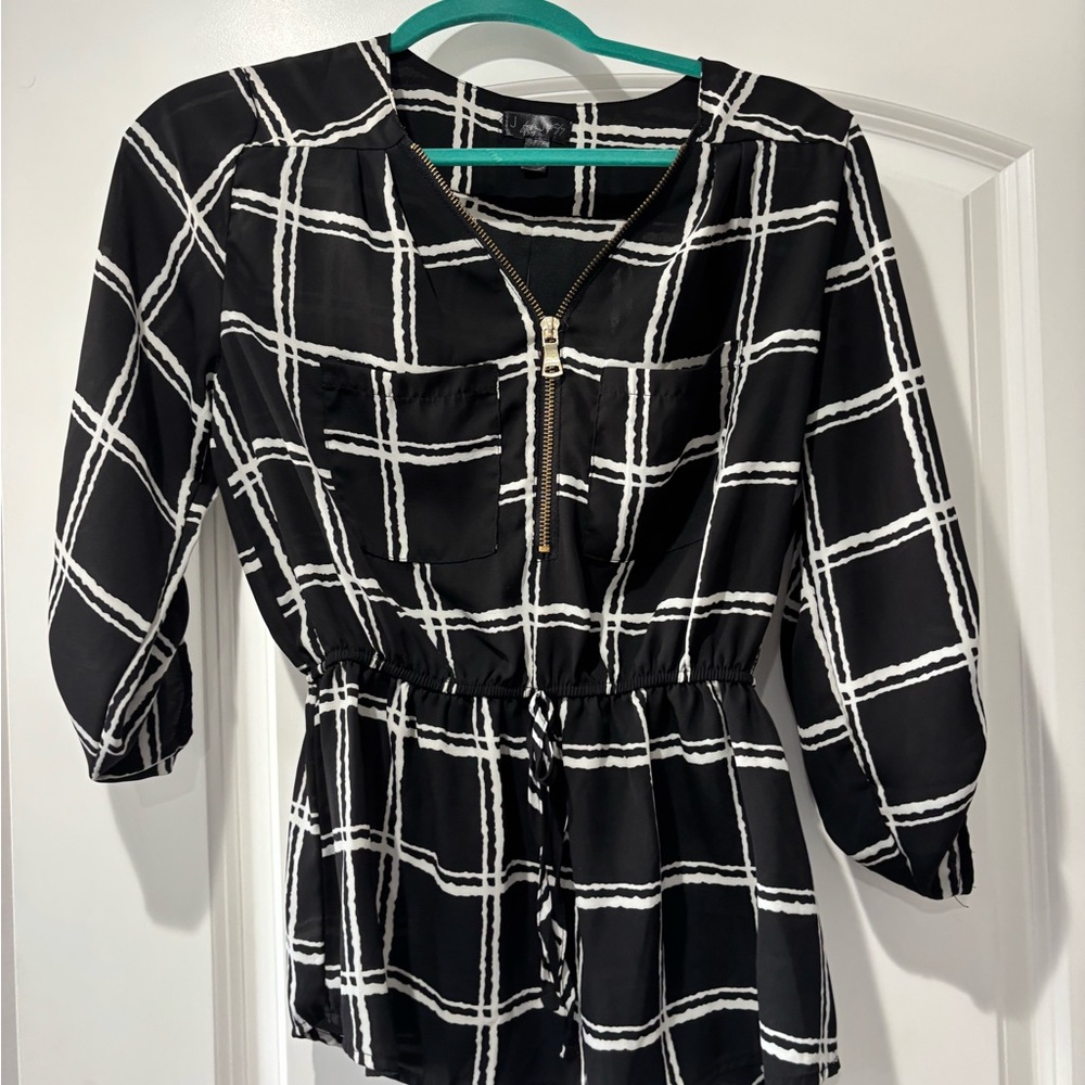 J for Justify Black and White Checkered Blouse